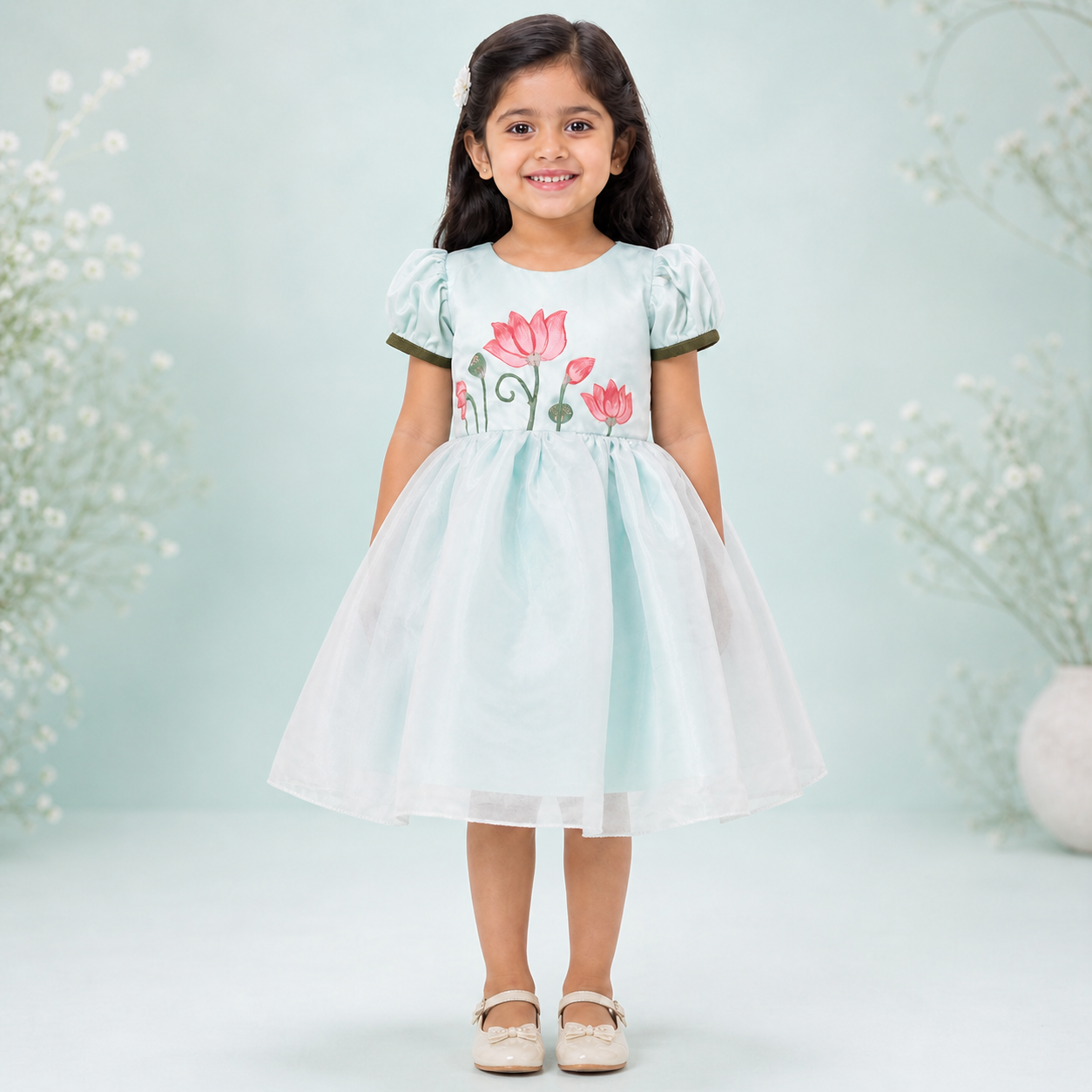Aqua Lotus Hand-Painted Dress - view 4