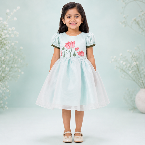 Aqua Lotus Hand-Painted Dress - view 4