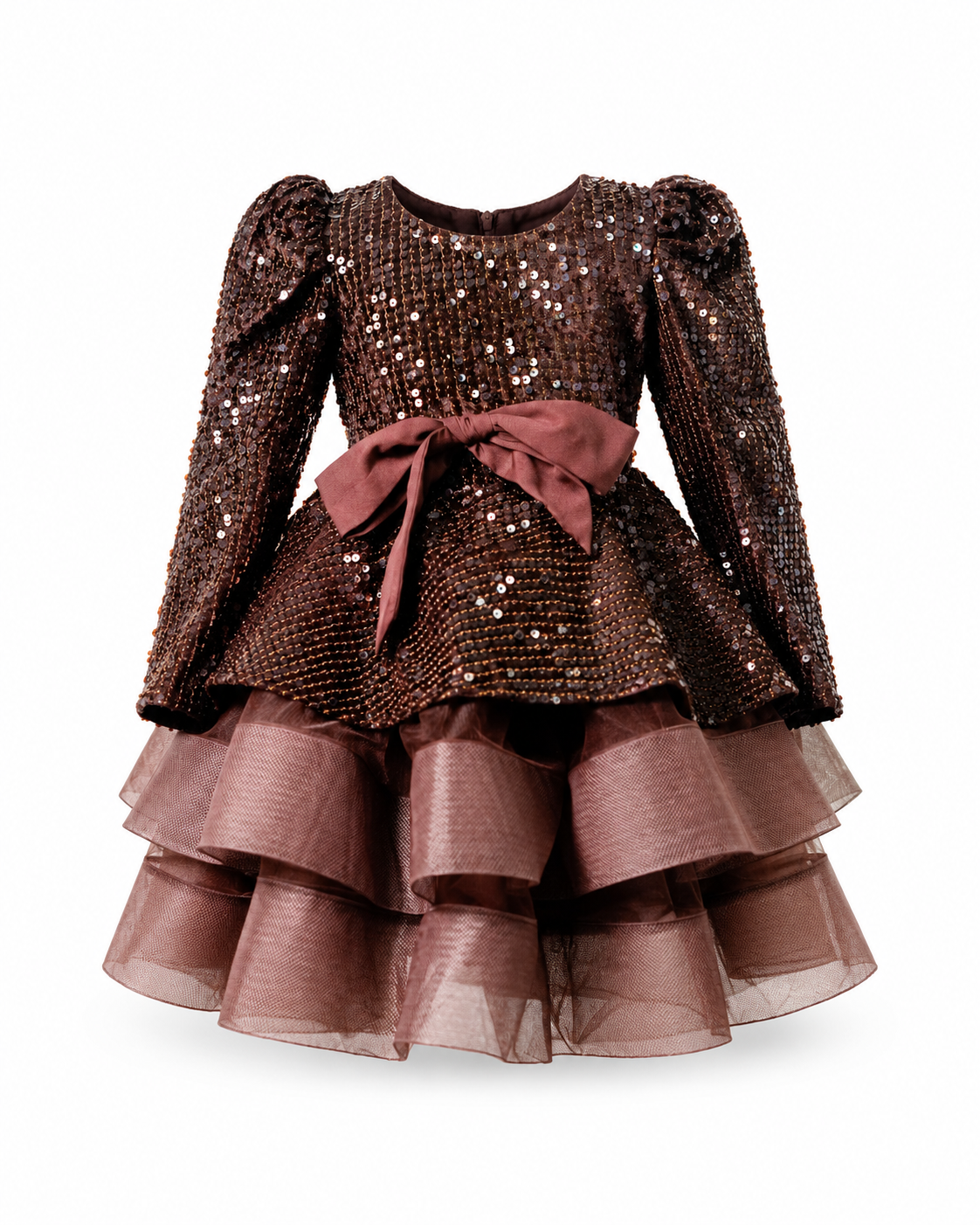 Chocolate Sequin Layered Party Frock - view 2