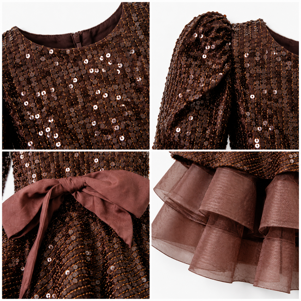 Chocolate Sequin Layered Party Frock - view 3