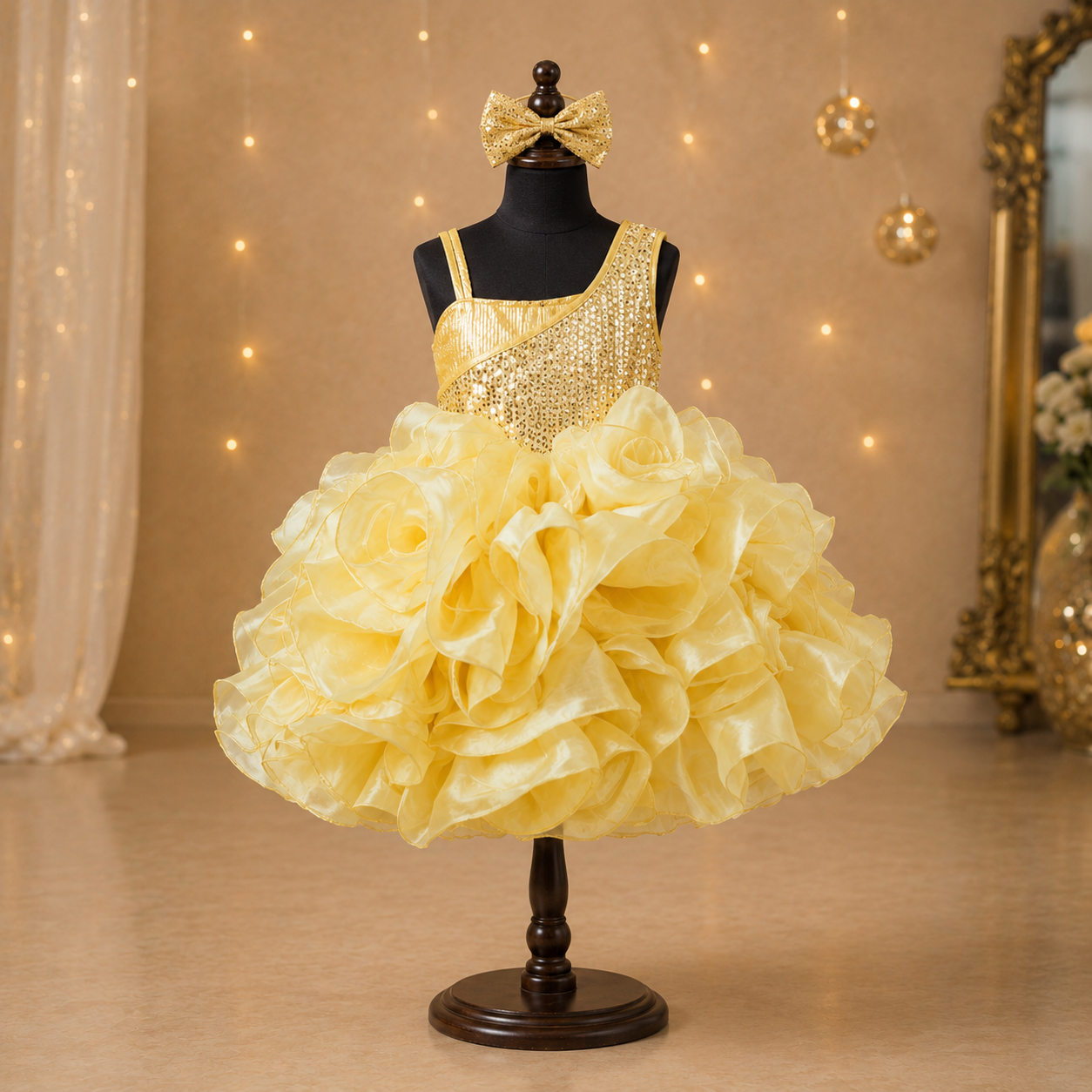 Golden Ruffle Sequin Party Dress - view 4