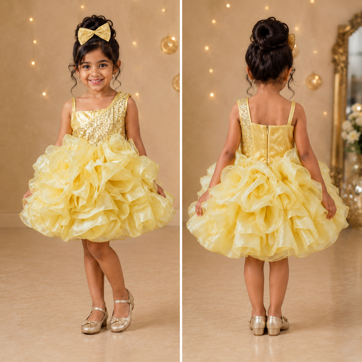 Golden Ruffle Sequin Party Dress - view 5
