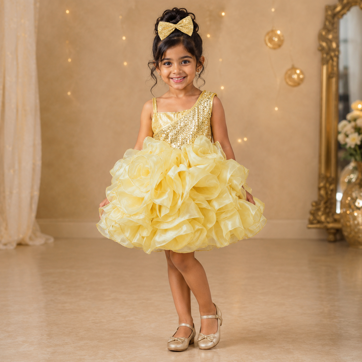 Golden Ruffle Sequin Party Dress - view 6