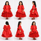 Scarlet Red Satin Princess Dress - view 4