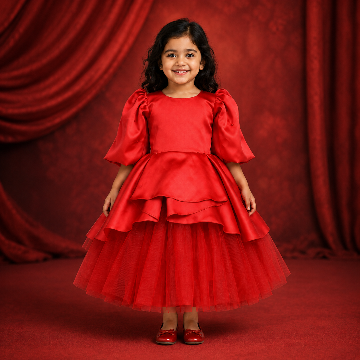 Scarlet Red Satin Princess Dress - view 5