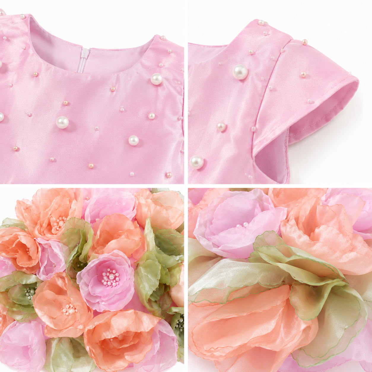 Baby Pink Floral Pearl Dress - view 3