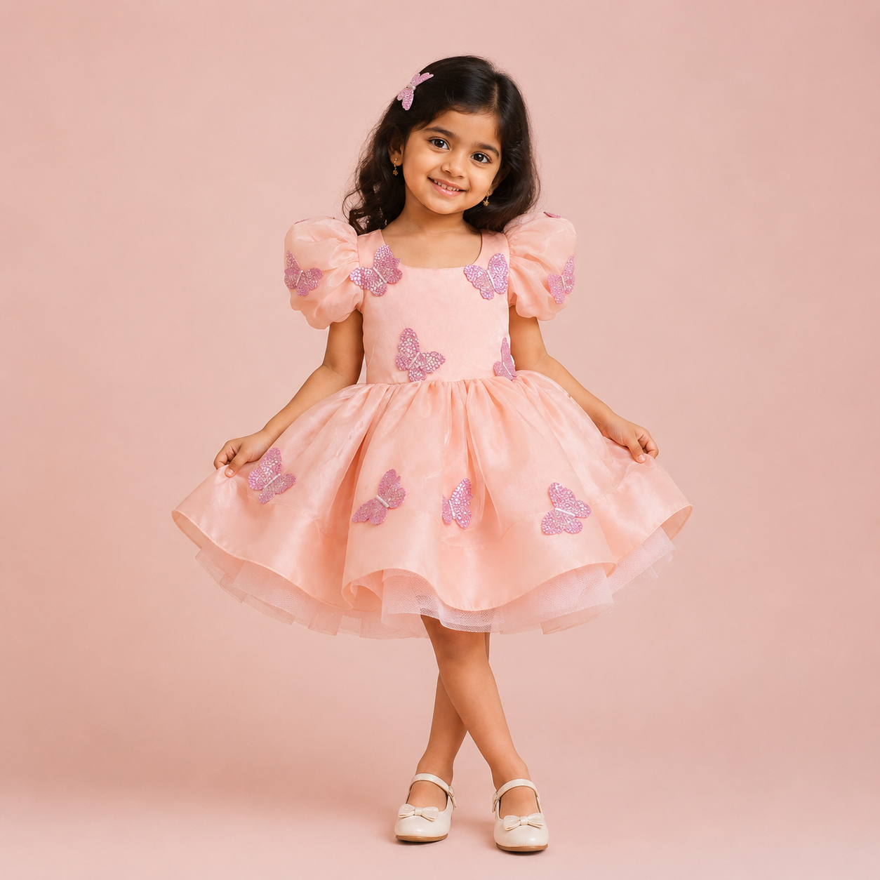 Peach Organza Butterfly Dress