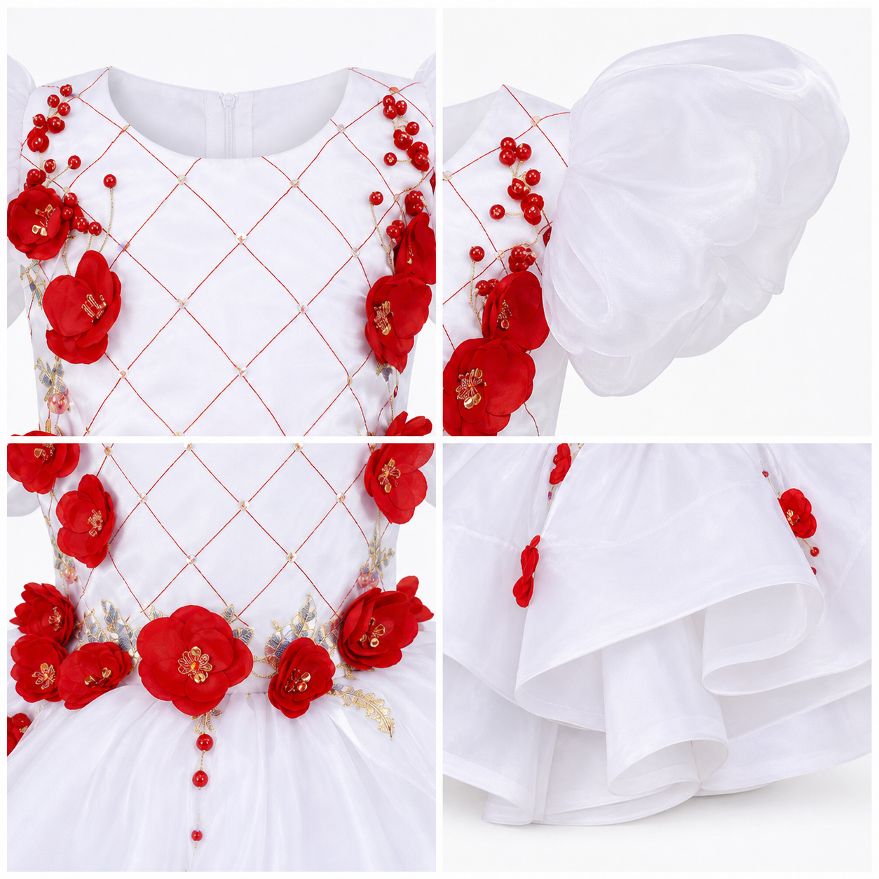 White And Red Floral Dress - view 2
