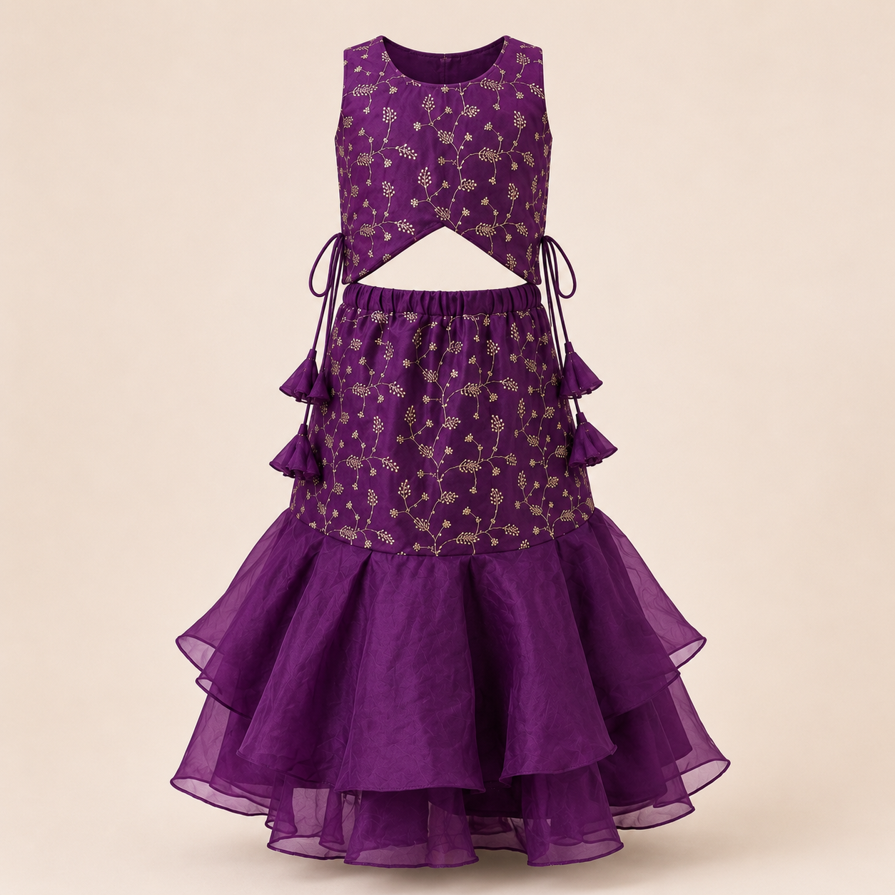 Purple Embroidered Lehenga Choli Set - view 2