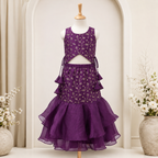 Purple Embroidered Lehenga Choli Set - view 3
