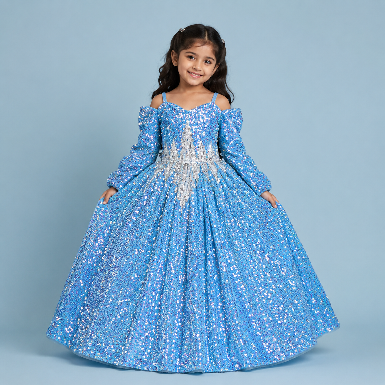 Blue Sequin Elsa Princess Gown