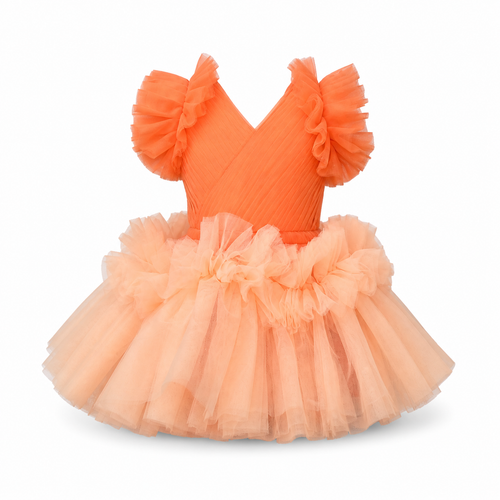Apricot Flame Tulle Dress with Blush Accents