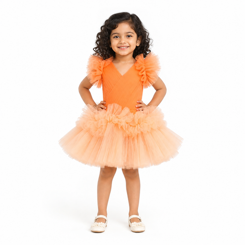 Apricot Flame Tulle Dress with Blush Accents - view 3
