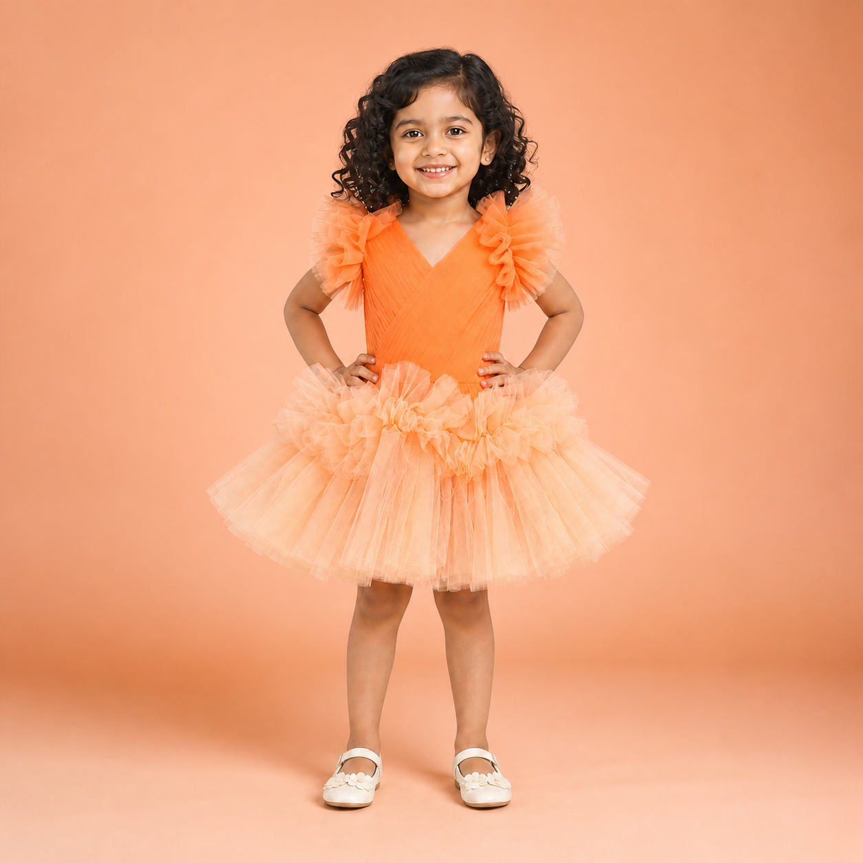 Apricot Flame Tulle Dress with Blush Accents - view 5