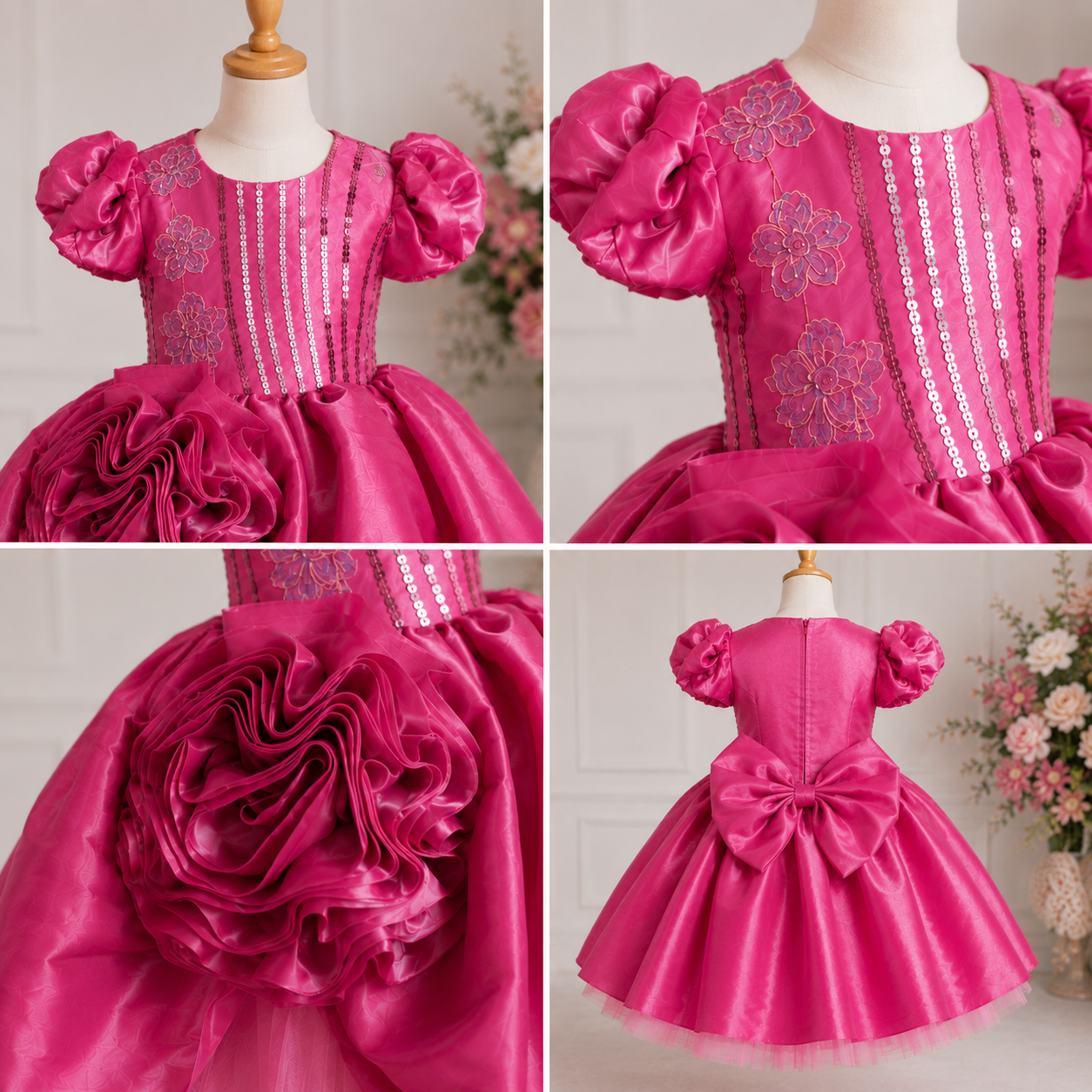 Magenta Pink Rose Dress - view 6