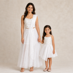 White Gold Embroidered Mother-Daughter Dress