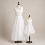 White Gold Embroidered Mother-Daughter Dress - view 4