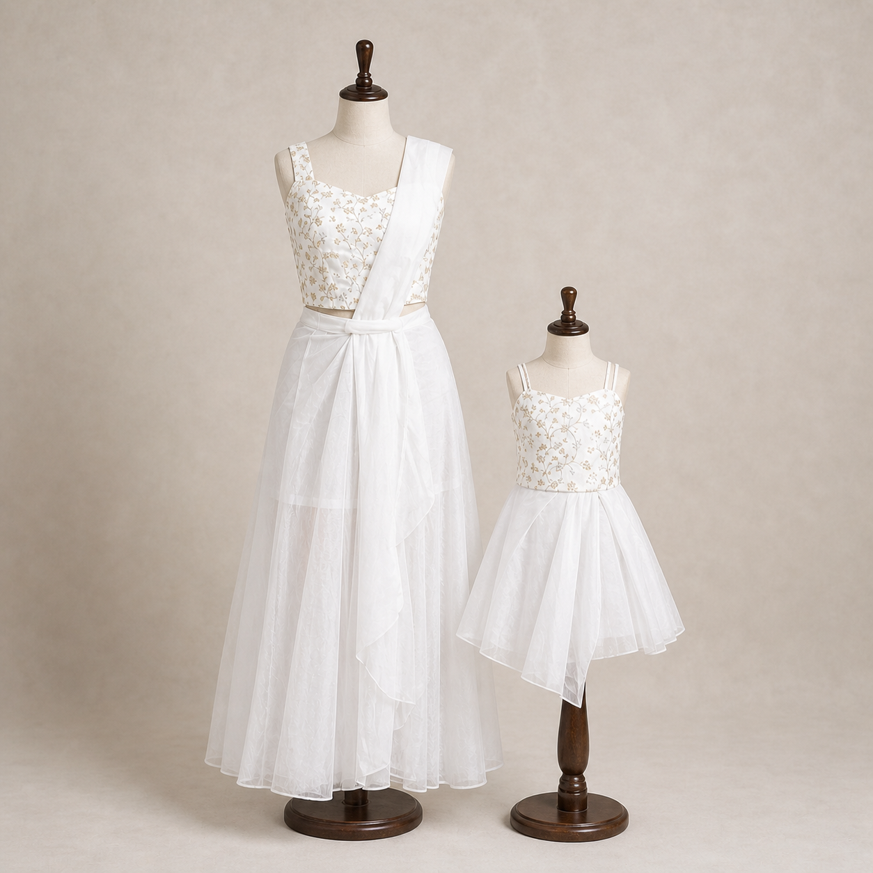 White Gold Embroidered Mother-Daughter Dress - view 4