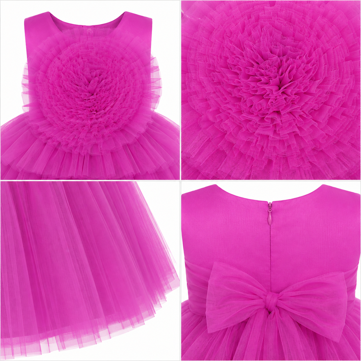 Magenta Tulle Flower Dress - view 3