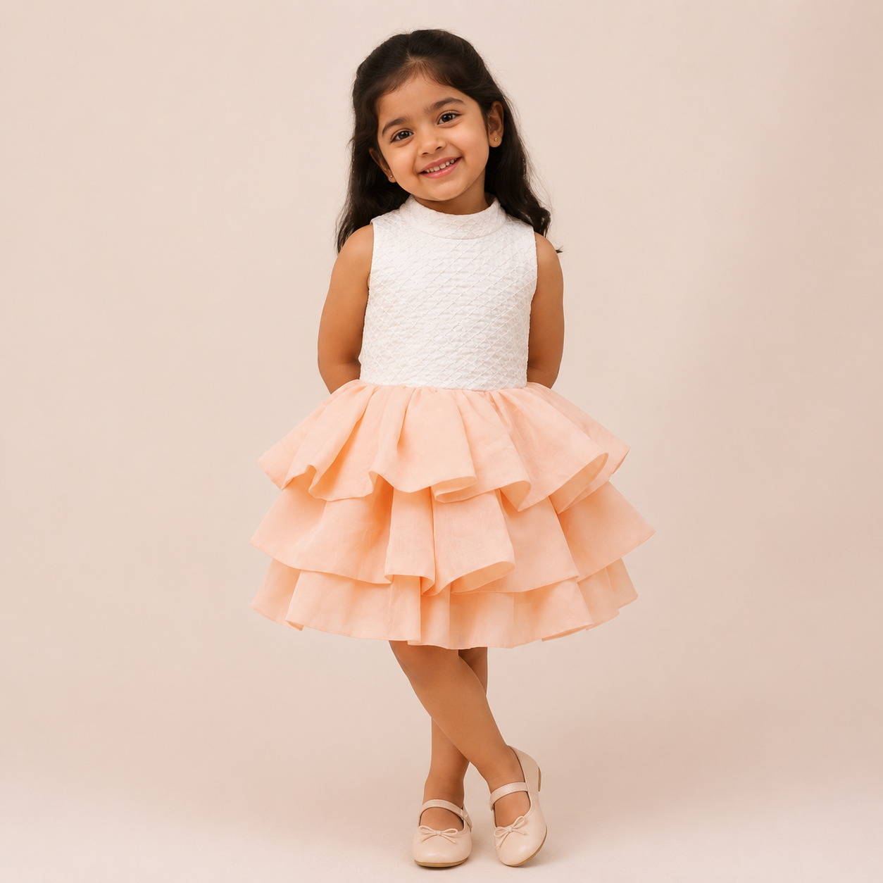 Peach Luxe Layered Tulle Dress
