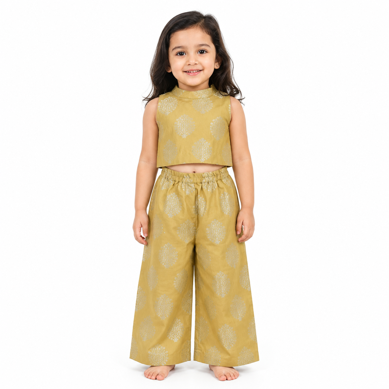 Golden Heritage girls brocade crop top and palazzo set styled look