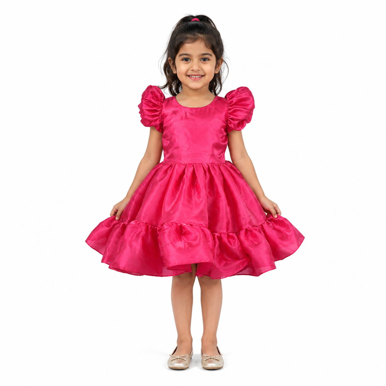 Dark Pink puff sleeve dress