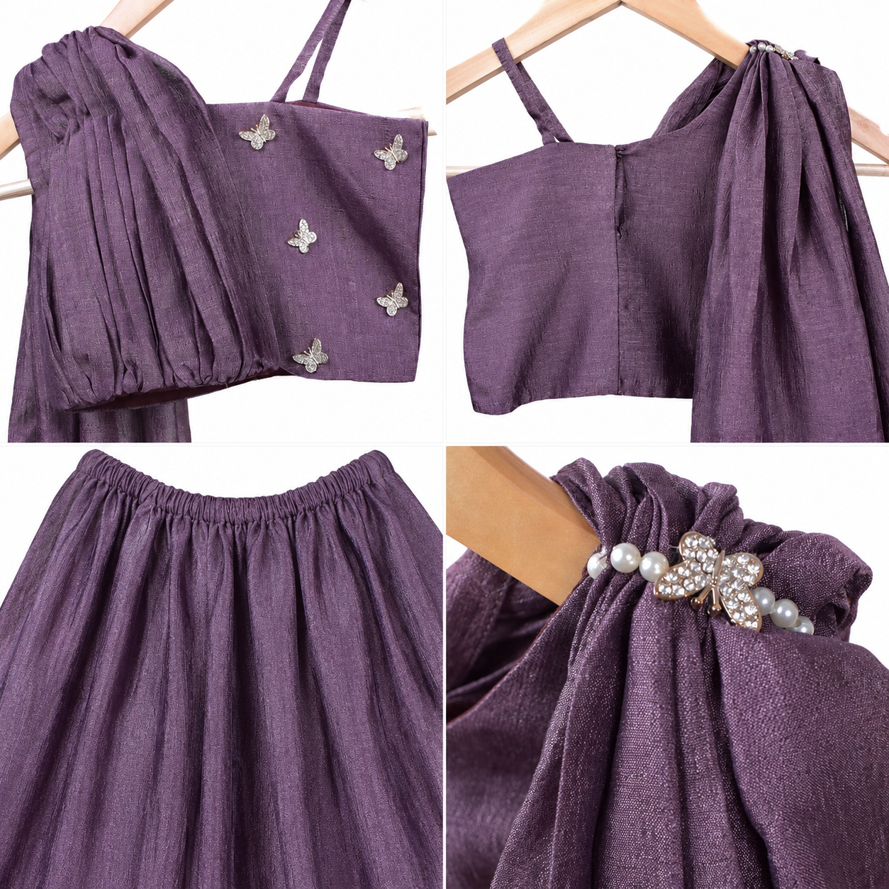 Plum Butterfly Drape Lehenga Set