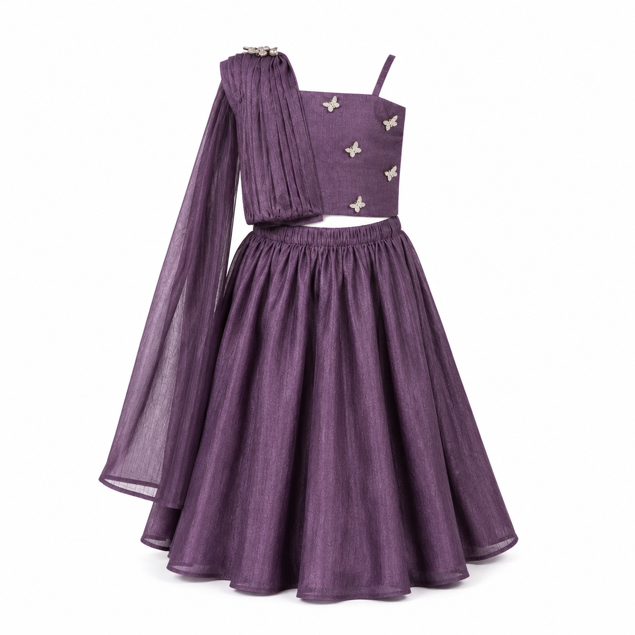 Plum Butterfly Drape Lehenga Set